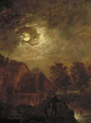 Bauernhof im Mondlicht