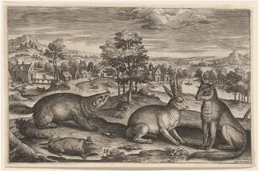 Ein Maulwurf, ein Dachs, ein gehörnter Hase und ein Fuchs