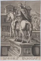 Tafel 2: Reiterstatue von Augustus, der einen Globus hält und von hinten gesehen wird, ca. 1587-89