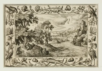 Sankt Johannes auf Patmos, aus Landschaften mit alten und neuen Testament-Szenen und Jagdszenen