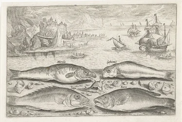 Vier Fische am Strand