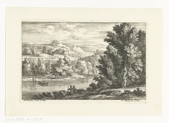 Landschaft mit einem Fluss und einer Burg