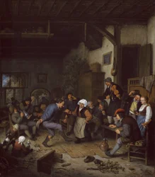 Fröhliche Gesellschaft in einem Gasthaus