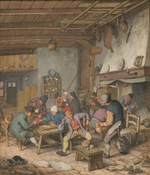 Zimmer in einem Gasthaus mit Bauern, die trinken, rauchen und Backgammon spielen, 1678