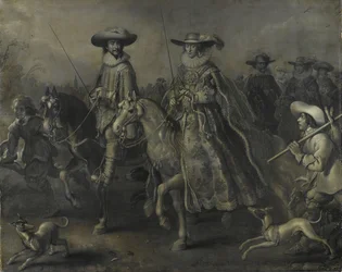 Friedrich V. (1596-1632), Kurfürst der Pfalz, König von Böhmen, und seine Frau Elizabeth Stuart (1596-1662) zu Pferd