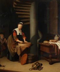 Eine Küchenmagd beim Bügeln