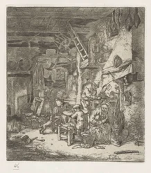 Bauernfamilie im Interieur