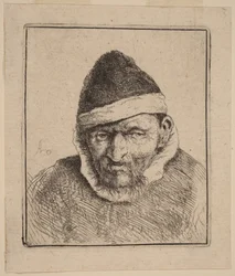 Büste eines Bauern mit spitzer Pelzmütze