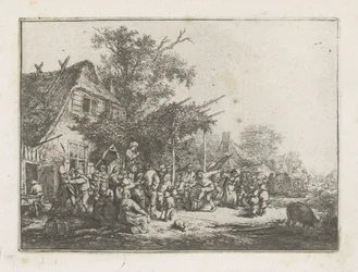 Dansende boeren voor een herberg
