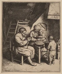 Bauernfamilie beim Gebet vor einer Mahlzeit
