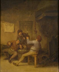 Trinkende und rauchende Bauern