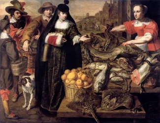 Eine Dame auf dem Fischmarkt in Antwerpen, 1630-1640