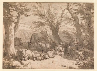 Landschaft mit Hirten, Hirtin und Vieh