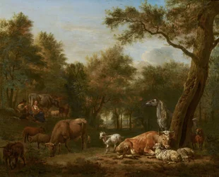 Bewaldete Landschaft mit Rindern