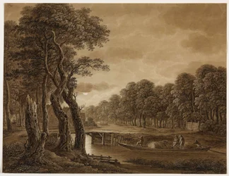 Mondscheinlandschaft mit Frachtschiff