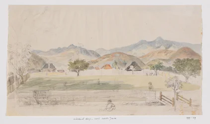 Landschaft und Blick auf Häuser und Dorfplatz, West-Java