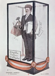 Karikatur von Barrère über Herriot in Fantasio: „Edouard Herriot: der Erbauer“ Beispiel des Franzosen, der etwas tut