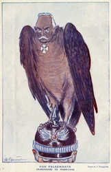 Karikatur des deutschen Generals Erich von Falkenhayn (1861-1922) (Unteres Gericht Charognard) in „Fantasio“ 1916 - Illustration von Adrien Barrère (1877-1931)