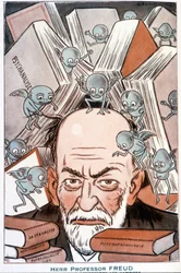 Karikatur von Sigmund Freud „Le qui fait comprendre les vampires“ - Illustration von Adrien Barrere (1877-1931) in „Fantasio“ vom 15.05.1931