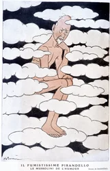 Porträt von Luigi Pirandello (1867 - 1936), italienischer Dramatiker - Illustration von Adrien Barrère (1877-1931) in „Fantasio“ vom 01.08.1925