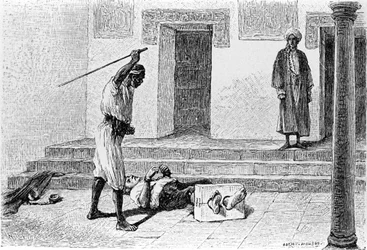 Gravur von Adrien Moreau (1843-1906) zur Illustration von „Candide“ von Francois Marie Arouet dit Voltaire (1694-1778)