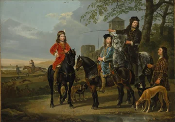 Reiterporträt von Cornelis (1639-1680) und Michiel Pompe van Meerdervoort (1638-1653) mit ihrem Hauslehrer und Kutscher