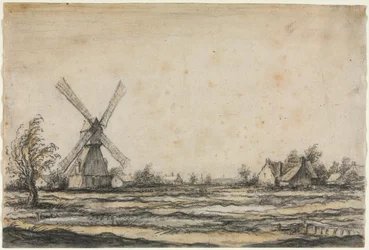 Landschaft mit einer Windmühle in der Nähe eines Bauernhofs, 1642-1644