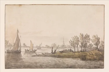 Flusslandschaft mit Segelbooten