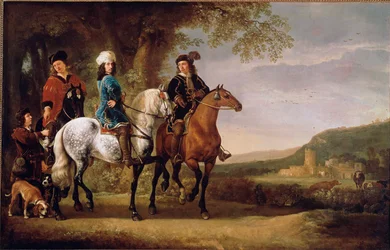 Die niederländischen Adligen reiten zu Pferd. Gemälde von Albert Cuyp (1620-1691)