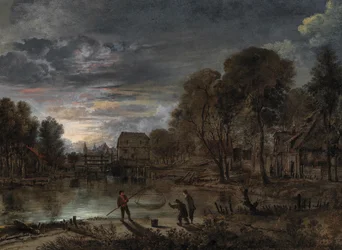 Nächtliche Landschaft mit Fischern