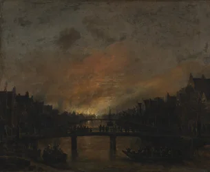 Feuer in Amsterdam bei Nacht
