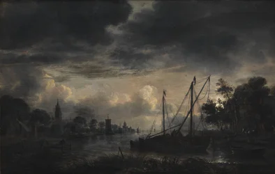 Flusslandschaft im Mondlicht
