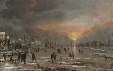 Sport auf einem zugefrorenen Fluss, wahrscheinlich ca. 1660