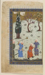 Ein Prinz auf dem Thron, umgeben von Dienern, 1425-30