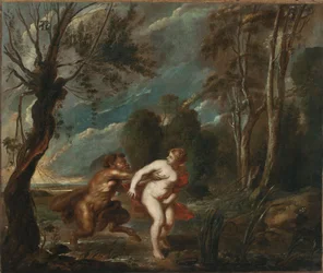 Landschaft mit einer Nymphe und einem Satyr