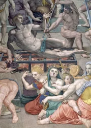 Das Martyrium des heiligen Laurentius, Detail des heiligen Laurentius auf dem Rost