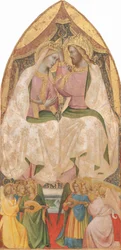 Die Krönung der Jungfrau mit sechs Engeln, ca. 1390.