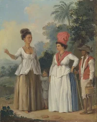 Westindische Frauen von Farbe, mit einem Kind und einem schwarzen Diener, ca. 1780
