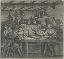 Baccio Bandinelli in seinem Atelier, eine Statuette der Venus haltend, Studenten zeichnen von einem Modell, 1531