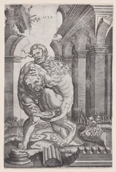 Herkules erwürgt den nemeischen Löwen, datiert 1528
