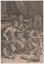 Venus und Vulkan umgeben von Cupidos, datiert 1530