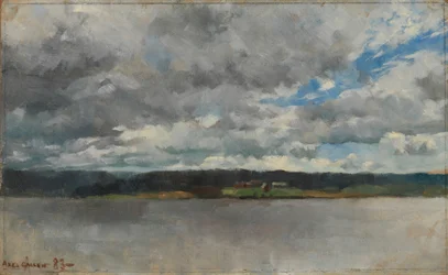Regenwolken über einer Seenlandschaft