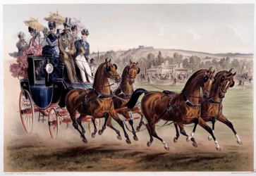 Postkutsche, die Rückkehr der Rennen. Druck von Albert Adam (1833-?) 19. Jahrhundert