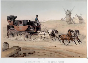 Der Postkoffer, der die Stadt Saint-Étienne bedient. Lithografie von Albert Adam. 19. Jahrhundert. Paris, Musée Carnavalet