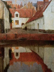 Kleine Stadt am Wasser bei Abenddämmerung, 1899