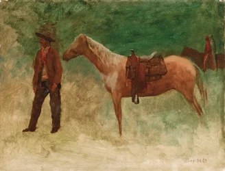 Stehender Cowboy mit Pferd