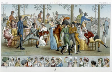 Der Bürger auf dem Weg nach Longchamp, Anfang des 19. Jahrhunderts - in „Le costume historique“ von Racinet