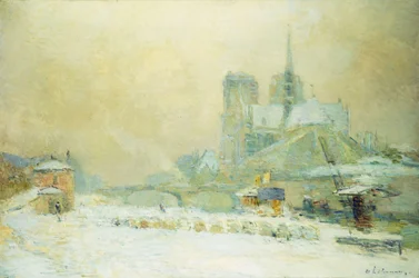 Blick auf Notre Dame, Paris, vom Quai de la Tournelle: Schneeeffekt