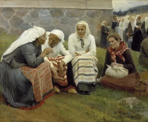 Frauen vor der Kirche in Ruokolahti