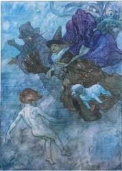 Alle schrien und brüllten ihn an: "Schau nach vorne, nur nach vorne", aus The Water Babies, veröffentlicht von Humphrey Milford Oxford University Press, ca. 1930